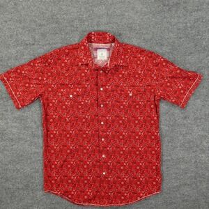 Panhandle Shirt Mens Medium Red Paisley Bandana Western Cowboy Snap Short Sleeve